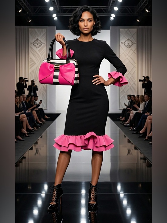 Betsey Johnson Handbags - Betsey Johnson Black and Hot Pink Striped Satchel